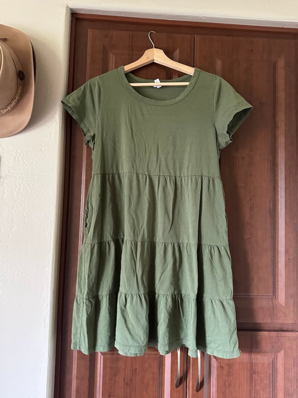 Time and Tru Tiered Cotton Mini Dress – Size Small – Olive Green
